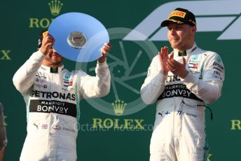 World © Octane Photographic Ltd. Formula 1 – Australian GP Podium. Mercedes AMG Petronas Motorsport AMG F1 W10 EQ Power+ - Valtteri Bottas and Lewis Hamilton. Melbourne, Australia. Sunday 17th March 2019.