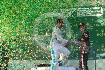 World © Octane Photographic Ltd. Formula 1 – Australian GP Podium. Mercedes AMG Petronas Motorsport AMG F1 W10 EQ Power+ - Valtteri Bottas and Aston Martin Red Bull Racing RB15 – Max Verstappen. Melbourne, Australia. Sunday 17th March 2019.