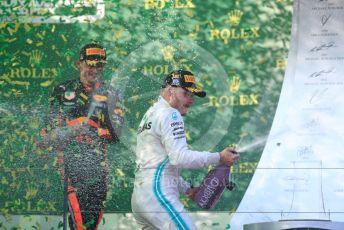 World © Octane Photographic Ltd. Formula 1 – Australian GP Podium. Mercedes AMG Petronas Motorsport AMG F1 W10 EQ Power+ - Valtteri Bottas and Aston Martin Red Bull Racing RB15 – Max Verstappen. Melbourne, Australia. Sunday 17th March 2019.