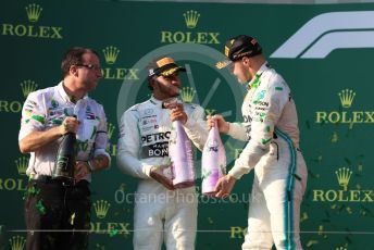 World © Octane Photographic Ltd. Formula 1 – Australian GP Podium. Mercedes AMG Petronas Motorsport AMG F1 W10 EQ Power+ - Valtteri Bottas and Lewis Hamilton. Melbourne, Australia. Sunday 17th March 2019.