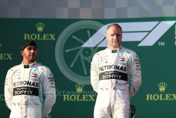 World © Octane Photographic Ltd. Formula 1 – Australian GP Podium. Mercedes AMG Petronas Motorsport AMG F1 W10 EQ Power+ - Valtteri Bottas and Lewis Hamilton. Melbourne, Australia. Sunday 17th March 2019.