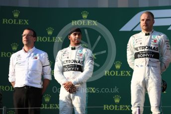 World © Octane Photographic Ltd. Formula 1 – Australian GP Podium. Mercedes AMG Petronas Motorsport AMG F1 W10 EQ Power+ - Valtteri Bottas and Lewis Hamilton. Melbourne, Australia. Sunday 17th March 2019.