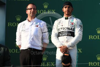 World © Octane Photographic Ltd. Formula 1 – Australian GP Podium. Mercedes AMG Petronas Motorsport AMG F1 W10 EQ Power+ - Lewis Hamilton. Melbourne, Australia. Sunday 17th March 2019.