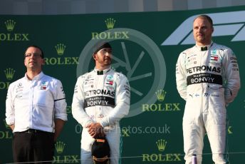 World © Octane Photographic Ltd. Formula 1 – Australian GP Podium. Mercedes AMG Petronas Motorsport AMG F1 W10 EQ Power+ - Valtteri Bottas and Lewis Hamilton. Melbourne, Australia. Sunday 17th March 2019.