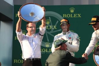 World © Octane Photographic Ltd. Formula 1 – Australian GP Podium. Mercedes AMG Petronas Motorsport AMG F1 W10 EQ Power+ - Valtteri Bottas and Lewis Hamilton. Melbourne, Australia. Sunday 17th March 2019.