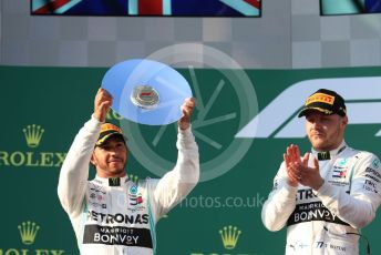 World © Octane Photographic Ltd. Formula 1 – Australian GP Podium. Mercedes AMG Petronas Motorsport AMG F1 W10 EQ Power+ - Valtteri Bottas and Lewis Hamilton. Melbourne, Australia. Sunday 17th March 2019.