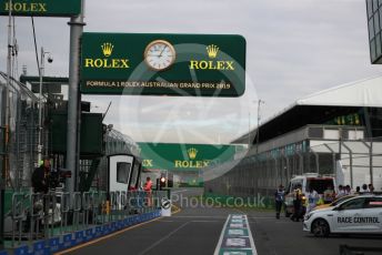 World © Octane Photographic Ltd. Formula 1 – Australian GP Pitlane exit and Rolex race clock. Friday 15th Melbourne, Australia. Friday 15th March 2019.