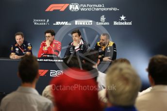 World © Octane Photographic Ltd. Formula 1 - Australian GP - Friday FIA Team. Cyril Abiteboul - Managing Director of Renault Sport Racing Formula 1 Team, Mattia Binotto – Team Principal of Scuderia Ferrari, Christian Horner - Team Principal of Red Bull Racing and Toto Wolff - Executive Director & Head of Mercedes - Benz Motorsport. Albert Park, Melbourne, Australia. Friday 15th March 2019.