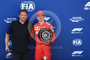 World © Octane Photographic Ltd. Formula 1 – Austrian GP - Qualifying. Scuderia Ferrari SF90 – Charles Leclerc receives the Pirelli Pole Position Award from the Pirelli Representative, Lukas Lauda. Red Bull Ring, Spielberg, Styria, Austria. Saturday 29th June 2019.