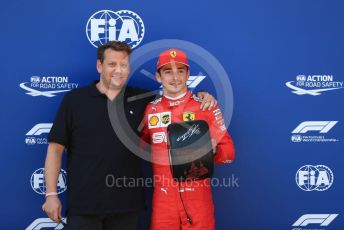 World © Octane Photographic Ltd. Formula 1 – Austrian GP - Qualifying. Scuderia Ferrari SF90 – Charles Leclerc receives the Pirelli Pole Position Award from the Pirelli Representative, Lukas Lauda. Red Bull Ring, Spielberg, Styria, Austria. Saturday 29th June 2019.