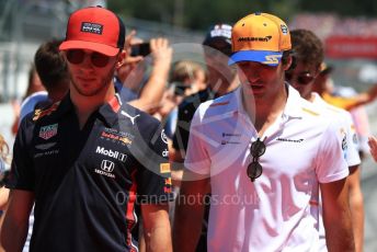 World © Octane Photographic Ltd. Formula 1 – Austrian GP - Drivers Parade. McLaren MCL34 – Carlos Sainz and Aston Martin Red Bull Racing RB15 – Pierre Gasly.  Red Bull Ring, Spielberg, Styria, Austria. Sunday 30th June 2019