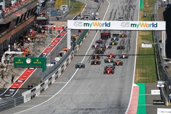 World © Octane Photographic Ltd. Formula 1 – Austrian GP - Race. Scuderia Ferrari SF90 – Charles Leclerc leads race start while Mercedes AMG Petronas Motorsport AMG F1 W10 EQ Power+ - Lewis Hamilton makes a bold move up the inside. Red Bull Ring, Spielberg, Styria, Austria. Sunday 30th June 2019