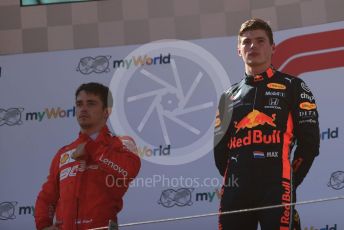 World © Octane Photographic Ltd. Formula 1 – Austrian GP - Podium. Aston Martin Red Bull Racing RB15 – Max Verstappen and Scuderia Ferrari SF90 – Charles Leclerc. Red Bull Ring, Spielberg, Styria, Austria. Sunday 30th June 2019