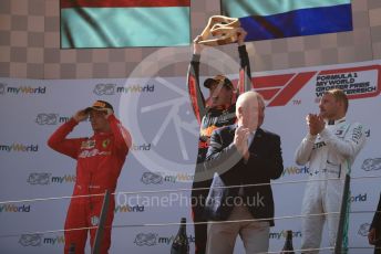 World © Octane Photographic Ltd. Formula 1 – Austrian GP - Podium. Aston Martin Red Bull Racing RB15 – Max Verstappen, Mercedes AMG Petronas Motorsport AMG F1 W10 EQ Power+ - Valtteri Bottas, Scuderia Ferrari SF90 – Charles Leclerc and Toyoharu Tanube - Honda Performance Development (HPD) Senior Manager. Red Bull Ring, Spielberg, Styria, Austria. Sunday 30th June 2019