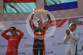 World © Octane Photographic Ltd. Formula 1 – Austrian GP - Podium. Aston Martin Red Bull Racing RB15 – Max Verstappen, Mercedes AMG Petronas Motorsport AMG F1 W10 EQ Power+ - Valtteri Bottas, Scuderia Ferrari SF90 – Charles Leclerc and Toyoharu Tanube - Honda Performance Development (HPD) Senior Manager. Red Bull Ring, Spielberg, Styria, Austria. Sunday 30th June 2019