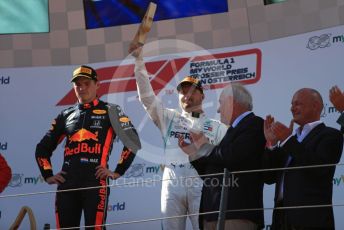 World © Octane Photographic Ltd. Formula 1 – Austrian GP - Podium. Aston Martin Red Bull Racing RB15 – Max Verstappen, Mercedes AMG Petronas Motorsport AMG F1 W10 EQ Power+ - Valtteri Bottas, Scuderia Ferrari SF90 – Charles Leclerc and Toyoharu Tanube - Honda Performance Development (HPD) Senior Manager. Red Bull Ring, Spielberg, Styria, Austria. Sunday 30th June 2019