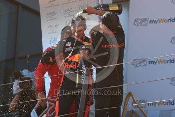 World © Octane Photographic Ltd. Formula 1 – Austrian GP - Podium. Aston Martin Red Bull Racing RB15 – Max Verstappen and Toyoharu Tanube - Honda Performance Development (HPD) Senior Manager. Red Bull Ring, Spielberg, Styria, Austria. Sunday 30th June 2019