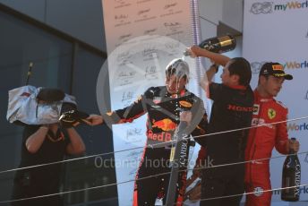 World © Octane Photographic Ltd. Formula 1 – Austrian GP - Podium. Aston Martin Red Bull Racing RB15 – Max Verstappen and Toyoharu Tanube - Honda Performance Development (HPD) Senior Manager. Red Bull Ring, Spielberg, Styria, Austria. Sunday 30th June 2019