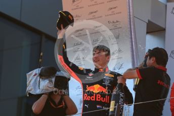 World © Octane Photographic Ltd. Formula 1 – Austrian GP - Podium. Aston Martin Red Bull Racing RB15 – Max Verstappen and Toyoharu Tanube - Honda Performance Development (HPD) Senior Manager. Red Bull Ring, Spielberg, Styria, Austria. Sunday 30th June 2019
