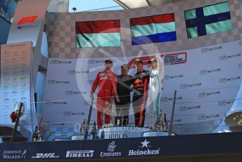 World © Octane Photographic Ltd. Formula 1 – Austrian GP - Podium. Aston Martin Red Bull Racing RB15 – Max Verstappen, Mercedes AMG Petronas Motorsport AMG F1 W10 EQ Power+ - Valtteri Bottas, Scuderia Ferrari SF90 – Charles Leclerc and oyoharu Tanube - Honda Performance Development (HPD) Senior Manager. Red Bull Ring, Spielberg, Styria, Austria. Sunday 30th June 2019
