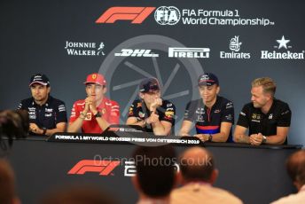 World © Octane Photographic Ltd. Formula 1 – Austrian GP - Paddock. FIA Drivers Press Conference. Scuderia Ferrari SF90 – Charles Leclerc, Rich Energy Haas F1 Team VF19 – Kevin Magnussen, SportPesa Racing Point RP19 - Sergio Perez, Aston Martin Red Bull Racing RB15 – Max Verstappen and Scuderia Toro Rosso STR14 – Alexander Albon. Red Bull Ring, Spielberg, Styria, Austria. Thursday 27th June 2019.