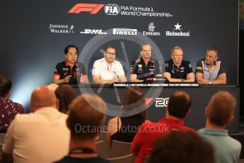 World © Octane Photographic Ltd. Formula 1 - Austrian GP - Friday FIA Team. Toyoharu Tanube - Honda Performance Development (HPD) Senior Manager, Andreas Seidl - Team Principal at McLaren, Mario Isola – Pirelli Head of Car Racing, Andrew (Andy) Green - Technical Director at SportPesa Racing Point and Paul Monaghan - Chief Engineer of Red Bull Racing. Red Bull Ring, Spielberg, Styria, Austria. Thursday 27th June 2019.