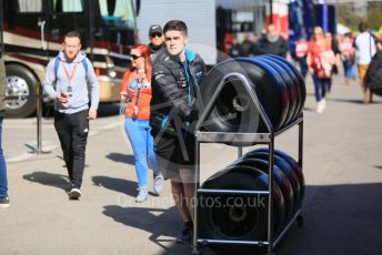 World © Octane Photographic Ltd. Formula 1 – Winter Testing - Test 1 - Day 1. ROKiT Williams Racing mechanic with wheel and tyres. Circuit de Barcelona-Catalunya. Monday 18th February 2019.