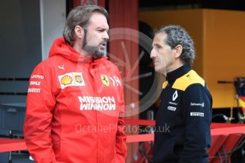 World © Octane Photographic Ltd. Formula 1 - Winter Testing - Test 2 - Day 3. Gino Rosato – Ferrari Corporate Affairs and Alain Prost – Special Advisor to Renault Sport Formula 1 Team. Circuit de Barcelona-Catalunya. Thursday 28th February 2019