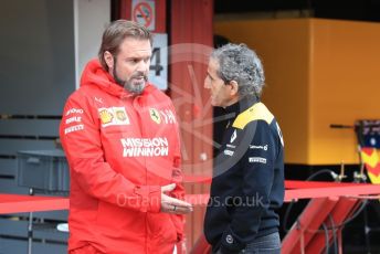 World © Octane Photographic Ltd. Formula 1 - Winter Testing - Test 2 - Day 3. Gino Rosato – Ferrari Corporate Affairs and Alain Prost – Special Advisor to Renault Sport Formula 1 Team. Circuit de Barcelona-Catalunya. Thursday 28th February 2019