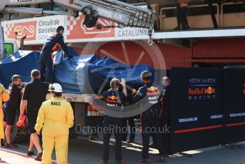 World © Octane Photographic Ltd. Formula 1 – Winter Testing - Test 2 - Day 3. Aston Martin Red Bull Racing RB15 – Pierre Gasly damaged car gets returned to the pit lane. Circuit de Barcelona-Catalunya. Thursday 28th February 2019.
