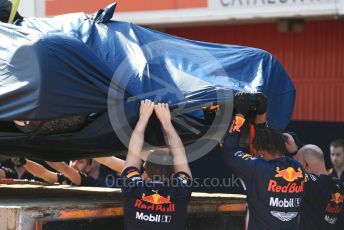 World © Octane Photographic Ltd. Formula 1 – Winter Testing - Test 2 - Day 3. Aston Martin Red Bull Racing RB15 – Pierre Gasly damaged car gets returned to the pit lane. Circuit de Barcelona-Catalunya. Thursday 28th February 2019.