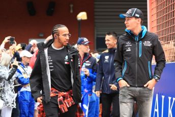 World © Octane Photographic Ltd. Formula 1 – Belgium GP - Drivers Parade. Mercedes AMG Petronas Motorsport AMG F1 W10 EQ Power+ - Lewis Hamilton and ROKiT Williams Racing FW 42 – George Russell. Circuit de Spa Francorchamps, Belgium. Sunday 1st September 2019.