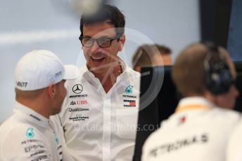 World © Octane Photographic Ltd. Formula 1 – Belgium GP - Practice 3. Mercedes AMG Petronas Motorsport AMG F1 W10 EQ Power+ - Valtteri Bottas and Toto Wolff - Executive Director & Head of Mercedes - Benz Motorsport. Circuit de Spa Francorchamps, Belgium. Saturday 31st August 2019.