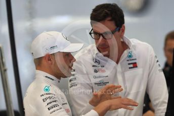 World © Octane Photographic Ltd. Formula 1 – Belgium GP - Practice 3. Mercedes AMG Petronas Motorsport AMG F1 W10 EQ Power+ - Valtteri Bottas and Toto Wolff - Executive Director & Head of Mercedes - Benz Motorsport. Circuit de Spa Francorchamps, Belgium. Saturday 31st August 2019.