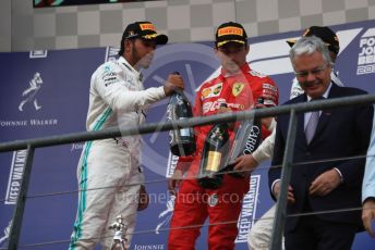 World © Octane Photographic Ltd. Formula 1 – Belgium GP - Race Podium. Scuderia Ferrari SF90 – Charles Leclerc, Mercedes AMG Petronas Motorsport AMG F1 W10 EQ Power+ - Lewis Hamilton and Valtteri Bottas. Circuit de Spa Francorchamps, Belgium. Sunday 1st September 2019.