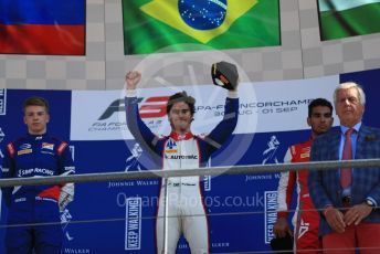 World © Octane Photographic Ltd. Formula 3 – Belgium GP - Race 1. Pedro Piquet - Trident, Jehan Daruvala from PREMA Racing and Robert Shwartzman from PREMA Racing. Circuit de Spa Francorchamps, Belgium. Saturday 31st August 2019.