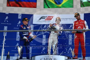 World © Octane Photographic Ltd. Formula 3 – Belgium GP - Race 1. Pedro Piquet - Trident, Jehan Daruvala from PREMA Racing and Robert Shwartzman from PREMA Racing. Circuit de Spa Francorchamps, Belgium. Saturday 31st August 2019.