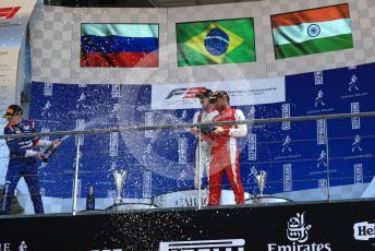 World © Octane Photographic Ltd. Formula 3 – Belgium GP - Race 1. Pedro Piquet - Trident, Jehan Daruvala from PREMA Racing and Robert Shwartzman from PREMA Racing. Circuit de Spa Francorchamps, Belgium. Saturday 31st August 2019.