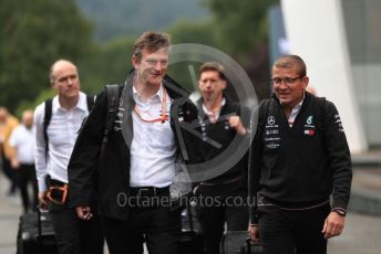 World © Octane Photographic Ltd. Formula 1 - Belgium GP - Paddock. James Allison - Technical Director of Mercedes - AMG Petronas Motorsport and Andy Cowell - Managing Director of Mercedes AMG High Performance Powertrains. Circuit de Spa Francorchamps, Belgium. Sunday 1st September 2019.