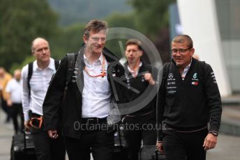 World © Octane Photographic Ltd. Formula 1 - Belgium GP - Paddock. James Allison - Technical Director of Mercedes - AMG Petronas Motorsport and Andy Cowell - Managing Director of Mercedes AMG High Performance Powertrains.  Circuit de Spa Francorchamps, Belgium. Sunday 1st September 2019.