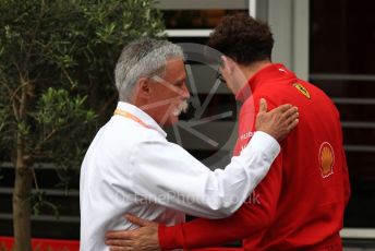 World © Octane Photographic Ltd. Formula 1 - Belgium GP - Paddock. Chase Carey - Chief Executive Officer of the Formula One Group and Mattia Binotto – Team Principal of Scuderia Ferrari. Circuit de Spa Francorchamps, Belgium. Sunday 1st September 2019.