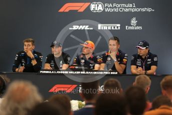 World © Octane Photographic Ltd. Formula 1 – Belgium GP. FIA Drivers Press Conference. Mercedes AMG Petronas Motorsport - Valtteri Bottas, SportPesa Racing Point - Sergio Perez, Aston Martin Red Bull Racing – Alexander Albon, Aston Martin Red Bull Racing – Max Verstappen and ROKiT Williams Racing – George Russell. Circuit de Spa Francorchamps, Belgium. Thursday 28th August 2019.