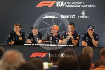 World © Octane Photographic Ltd. Formula 1 – Belgium GP. FIA Drivers Press Conference. Mercedes AMG Petronas Motorsport - Valtteri Bottas, SportPesa Racing Point - Sergio Perez, Aston Martin Red Bull Racing – Alexander Albon, Aston Martin Red Bull Racing – Max Verstappen and ROKiT Williams Racing – George Russell. Circuit de Spa Francorchamps, Belgium. Thursday 28th August 2019.