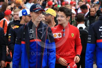 World © Octane Photographic Ltd. Formula 1 – British GP - Drivers Parade. Scuderia Toro Rosso STR14 – Daniil Kvyat and Scuderia Ferrari SF90 – Charles Leclerc. Silverstone Circuit, Towcester, Northamptonshire. Sunday 14th July 2019.