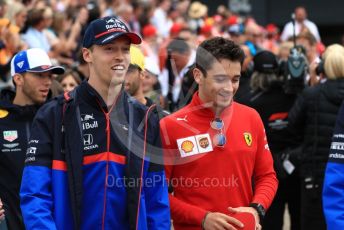 World © Octane Photographic Ltd. Formula 1 – British GP - Drivers Parade. Scuderia Toro Rosso STR14 – Daniil Kvyat and Scuderia Ferrari SF90 – Charles Leclerc. Silverstone Circuit, Towcester, Northamptonshire. Sunday 14th July 2019.