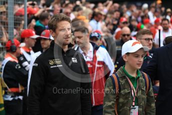 World © Octane Photographic Ltd. Formula 1 – British GP - Drivers Parade. Rich Energy Haas F1 Team VF19 – Romain Grosjean. Silverstone Circuit, Towcester, Northamptonshire. Sunday 14th July 2019.