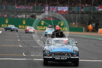 World © Octane Photographic Ltd. Formula 1 – British GP - Drivers Parade. Mercedes AMG Petronas Motorsport AMG F1 W10 EQ Power+ - Lewis Hamilton, Antony Hamilton and Nic Hamilton. Silverstone Circuit, Towcester, Northamptonshire. Sunday 14th July 2019.