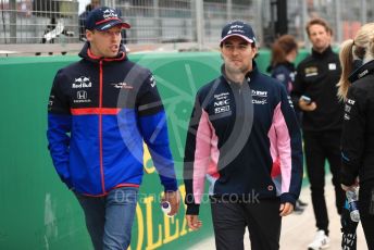 World © Octane Photographic Ltd. Formula 1 – British GP - Drivers Parade. Scuderia Toro Rosso STR14 – Daniil Kvyat and SportPesa Racing Point RP19 - Sergio Perez. Silverstone Circuit, Towcester, Northamptonshire. Sunday 14th July 2019.