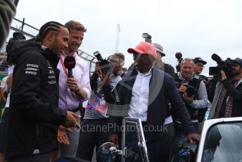 World © Octane Photographic Ltd. Formula 1 – British GP - Drivers Parade. Mercedes AMG Petronas Motorsport AMG F1 W10 EQ Power+ - Lewis Hamilton, Antony Hamilton and Nic Hamilton. Silverstone Circuit, Towcester, Northamptonshire. Sunday 14th July 2019.