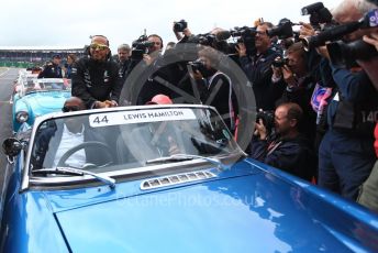 World © Octane Photographic Ltd. Formula 1 – British GP - Drivers Parade. Mercedes AMG Petronas Motorsport AMG F1 W10 EQ Power+ - Lewis Hamilton, Antony Hamilton and Nic Hamilton. Silverstone Circuit, Towcester, Northamptonshire. Sunday 14th July 2019.